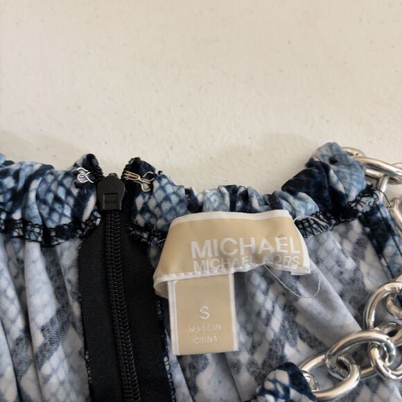 Michael Kors Blouse Women's Small Blue Snake Print Chain Tank Top Career - Picture 6 of 8